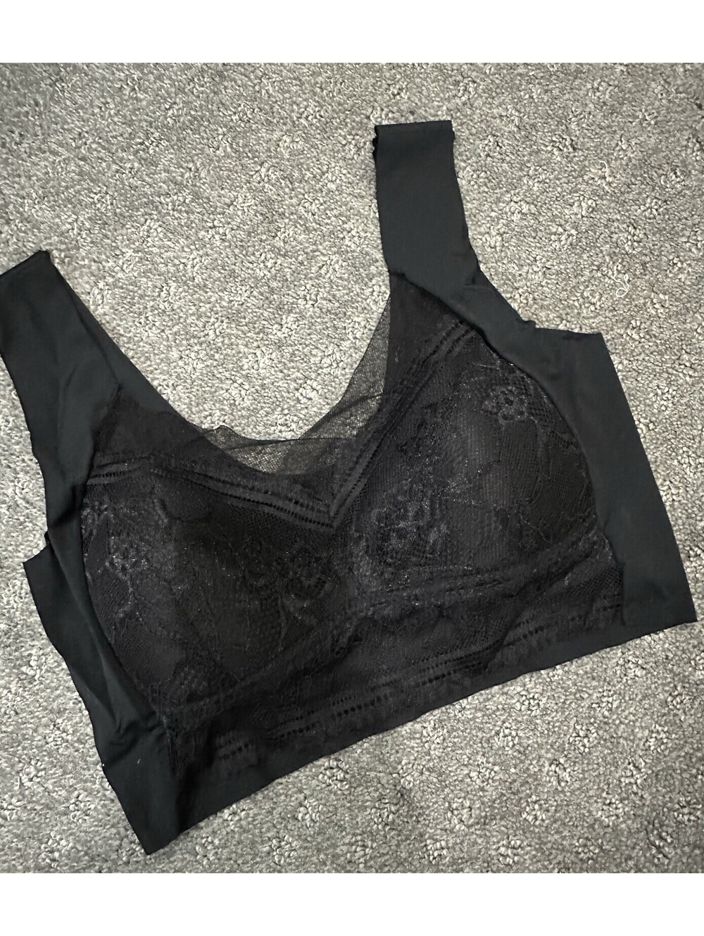 Women's Black Lace Wireless Pullover Bralette Bra Size L Wide Strap